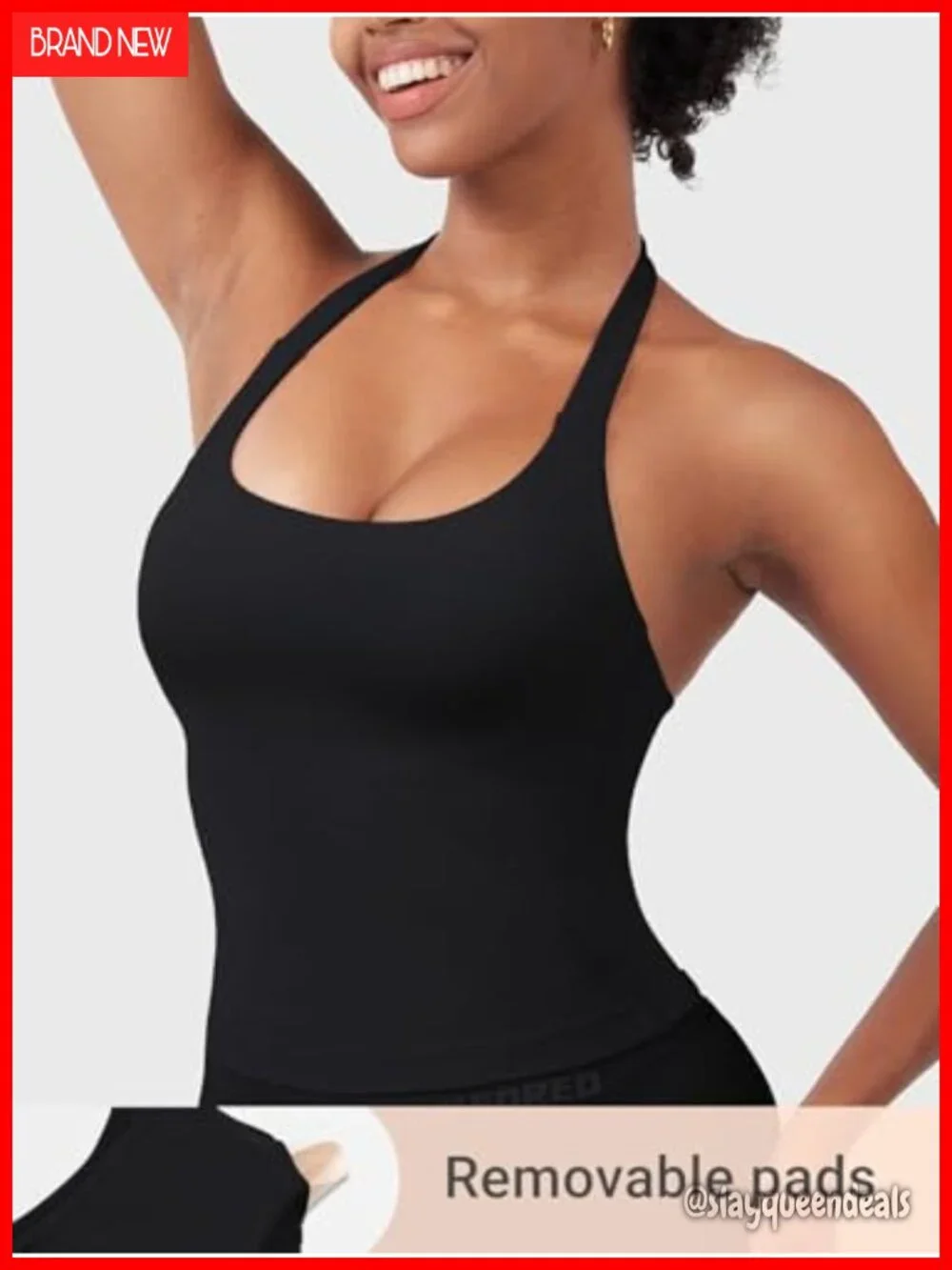 Halter Tank Top Longline Backless Built-in Bra Compression Crop Top for Gym